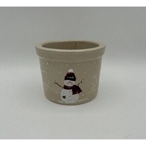 Vtg RRP USA Roseville Ohio POTTERY 1-Pint Snow Man Stoneware Crock Holiday Crock